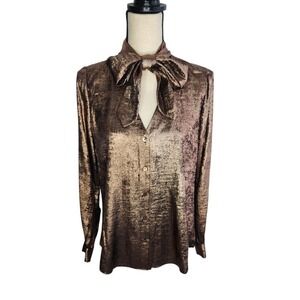 L'AGENCE Giselle Bronze Shimmer Tie Neck Career Lightweight Blouse Size XS
